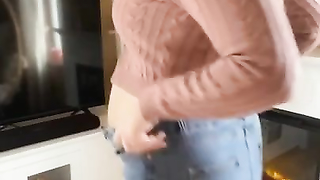 Pregnant changing her clothes